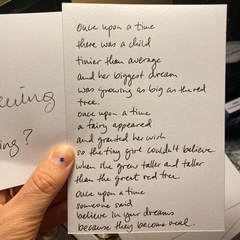 a handwritten poem about "growing" written of one of the poets from the Poetomat